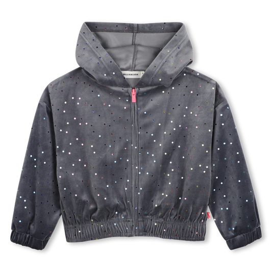 Billieblush Embellished Velour Zip Up Hoodie