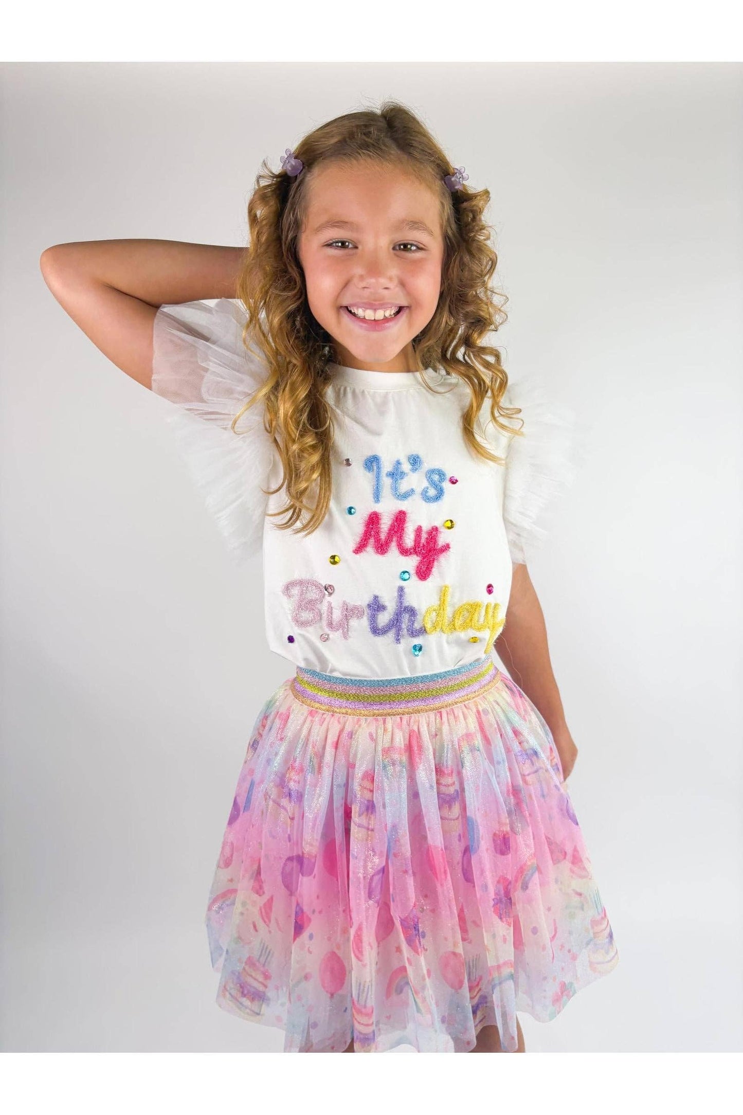 "It's My Birthday" Tulle Sleeve Top