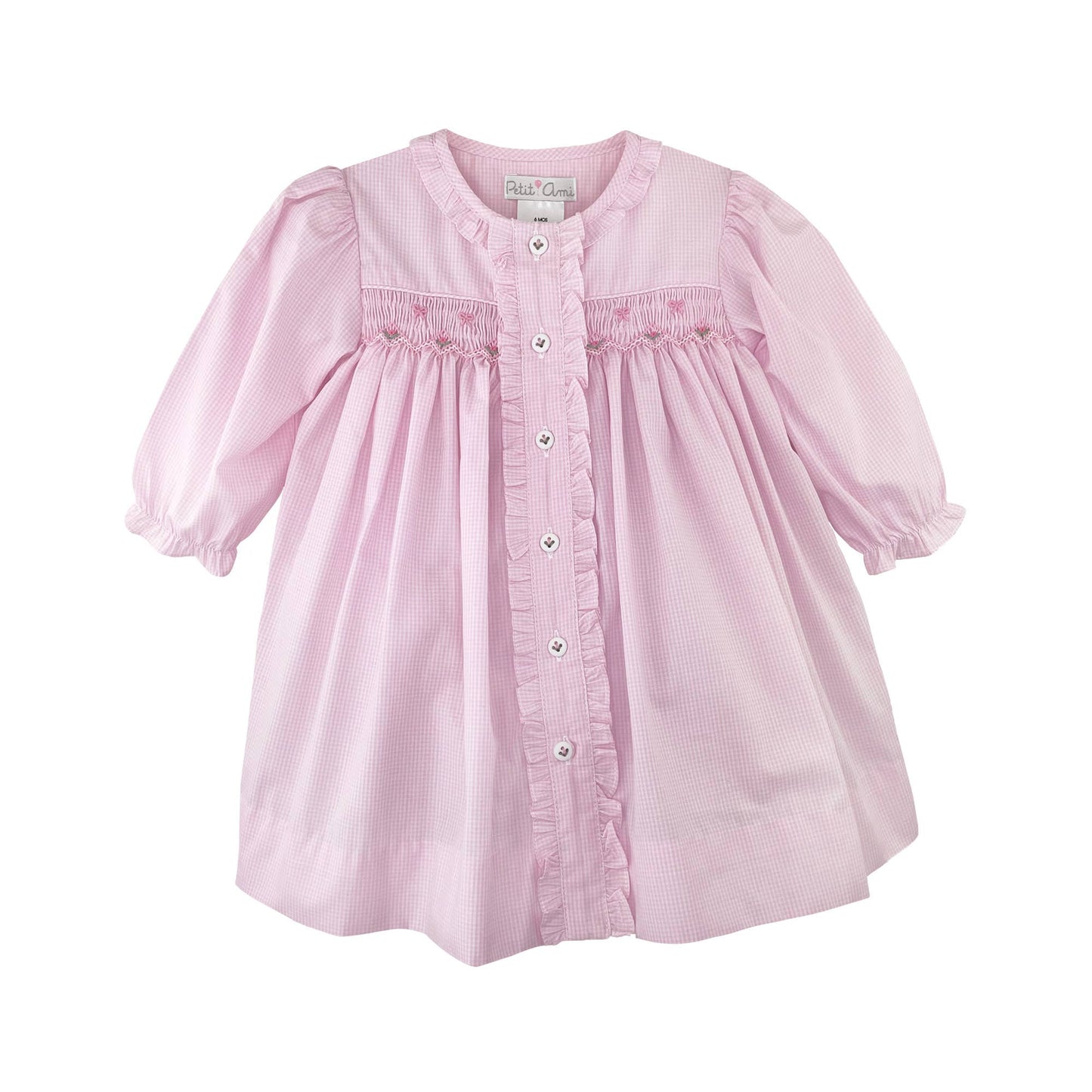 Button Front Smocking Pink Dress