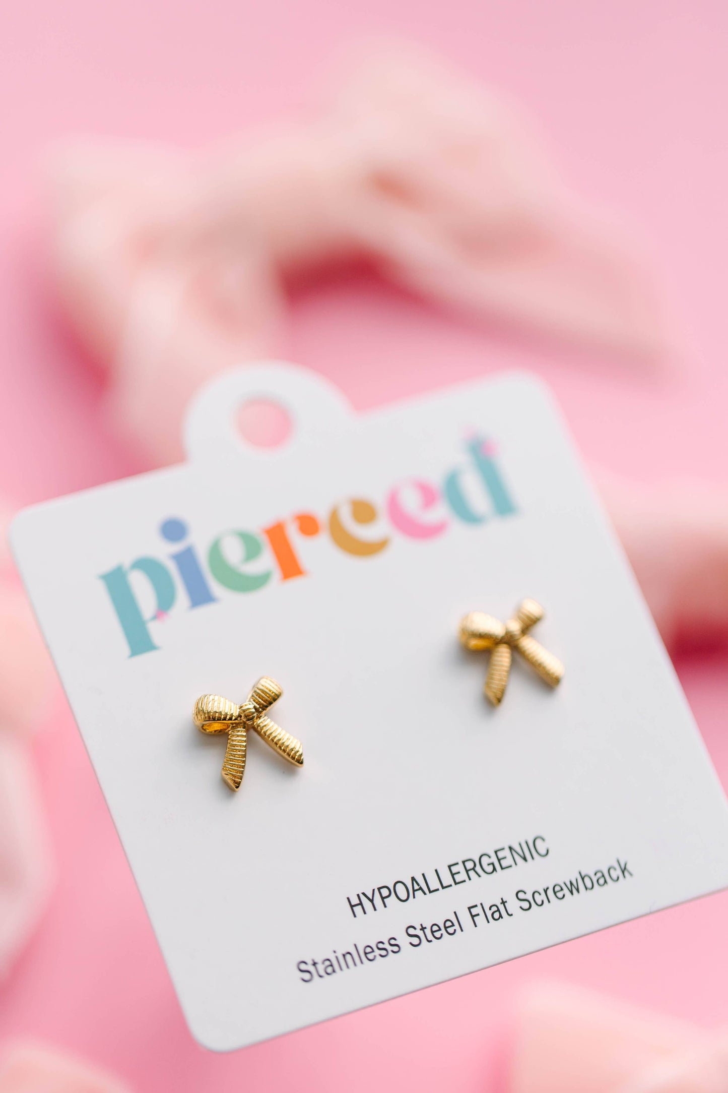 Gold Bow Stud Screwback Earrings
