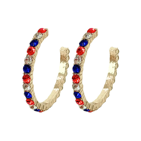 Red White Blue Crystal Hoop Earrings