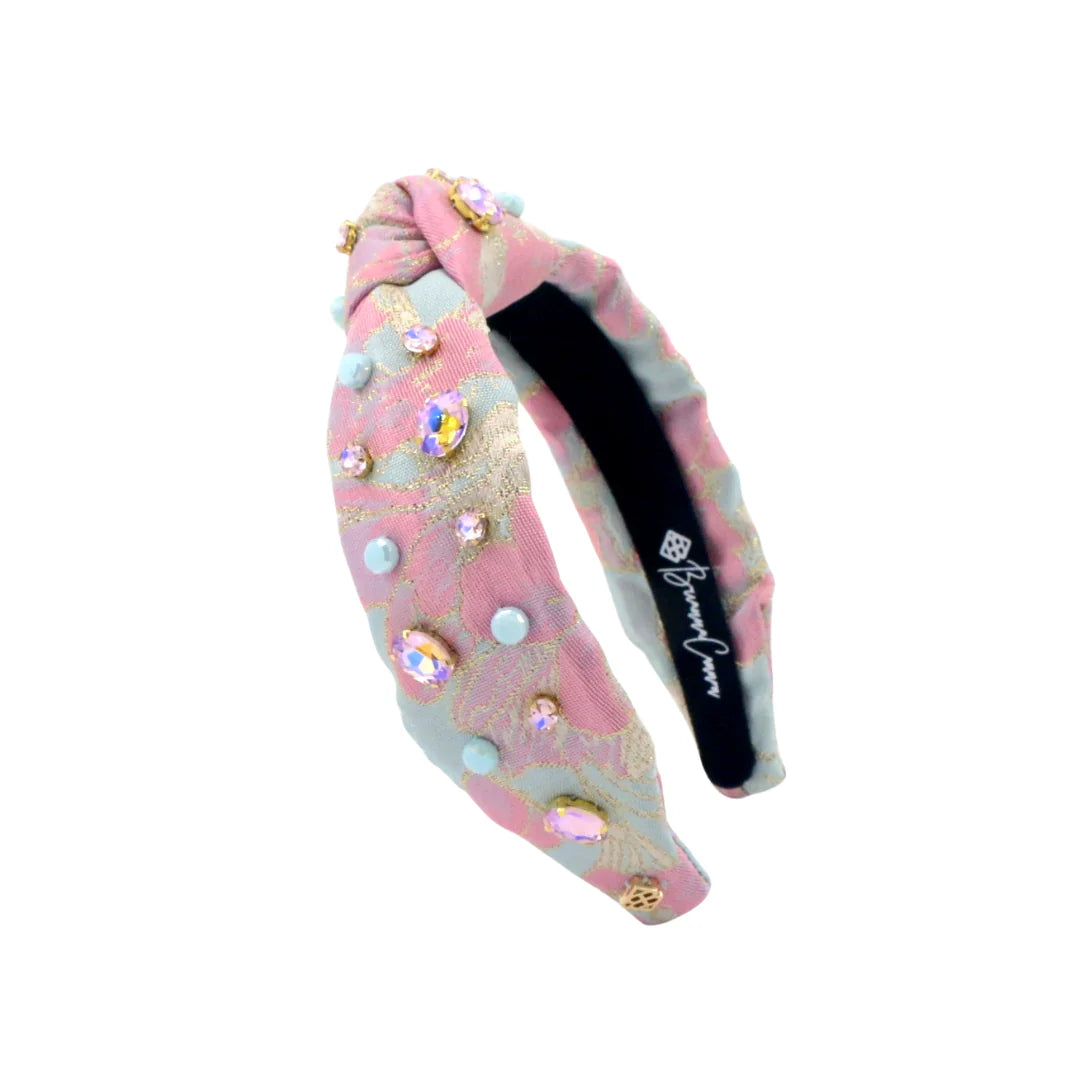 Pink & Blue Brocade Crystals & Stones Headband