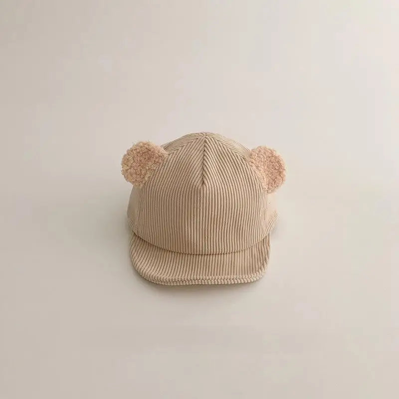 Beige Corduroy Bear Ears Cap