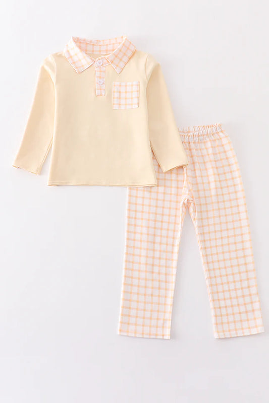 Boy Beige Plaid Pant Set