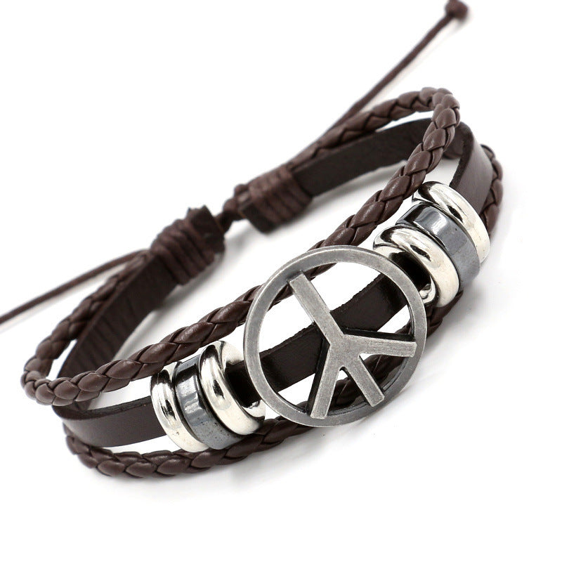 Brown Leather Peace Bracelet