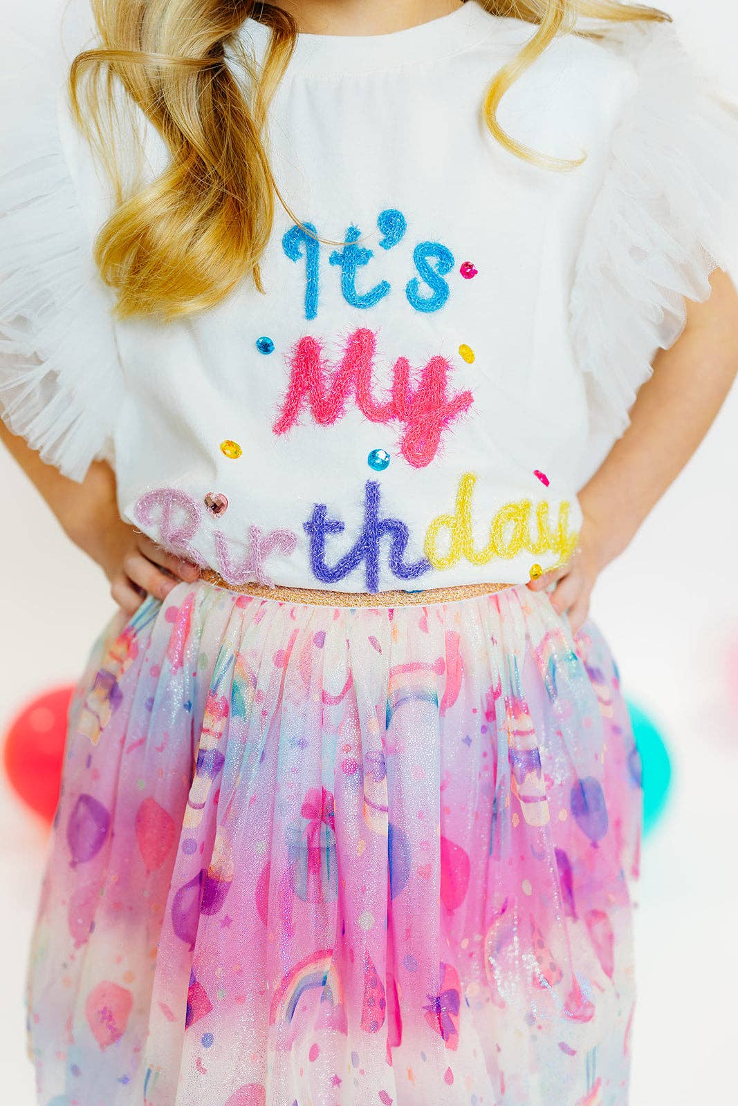 "It's My Birthday" Tulle Sleeve Top