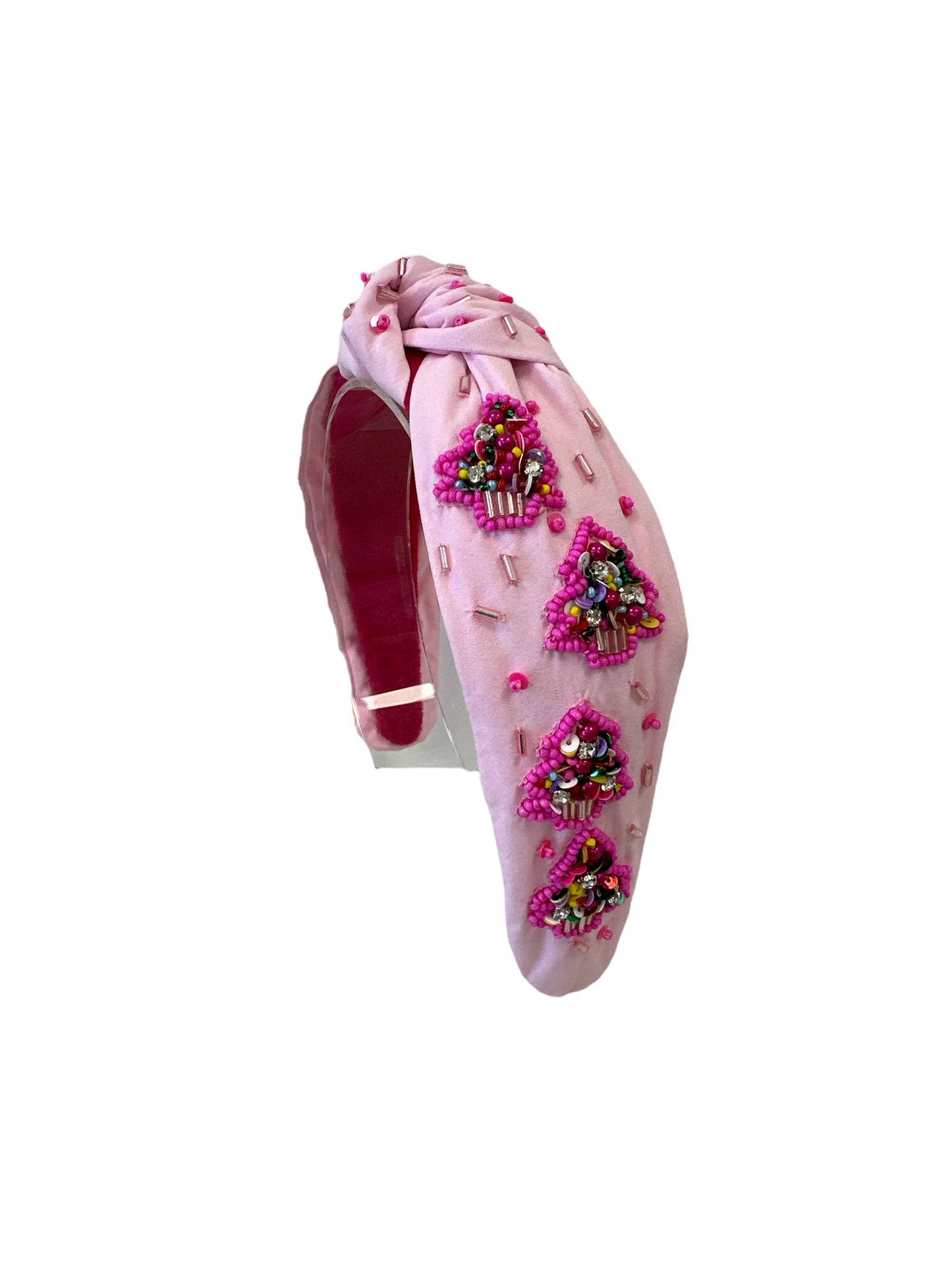 Christmas Tree Pink Beaded Headband
