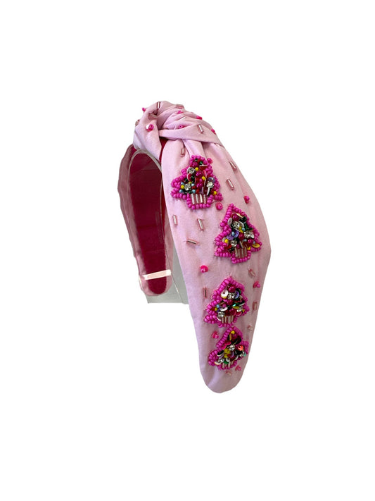 Christmas Tree Pink Beaded Headband