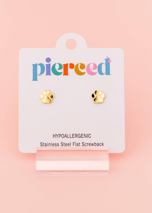 Paw Print Stud Screwback Earrings
