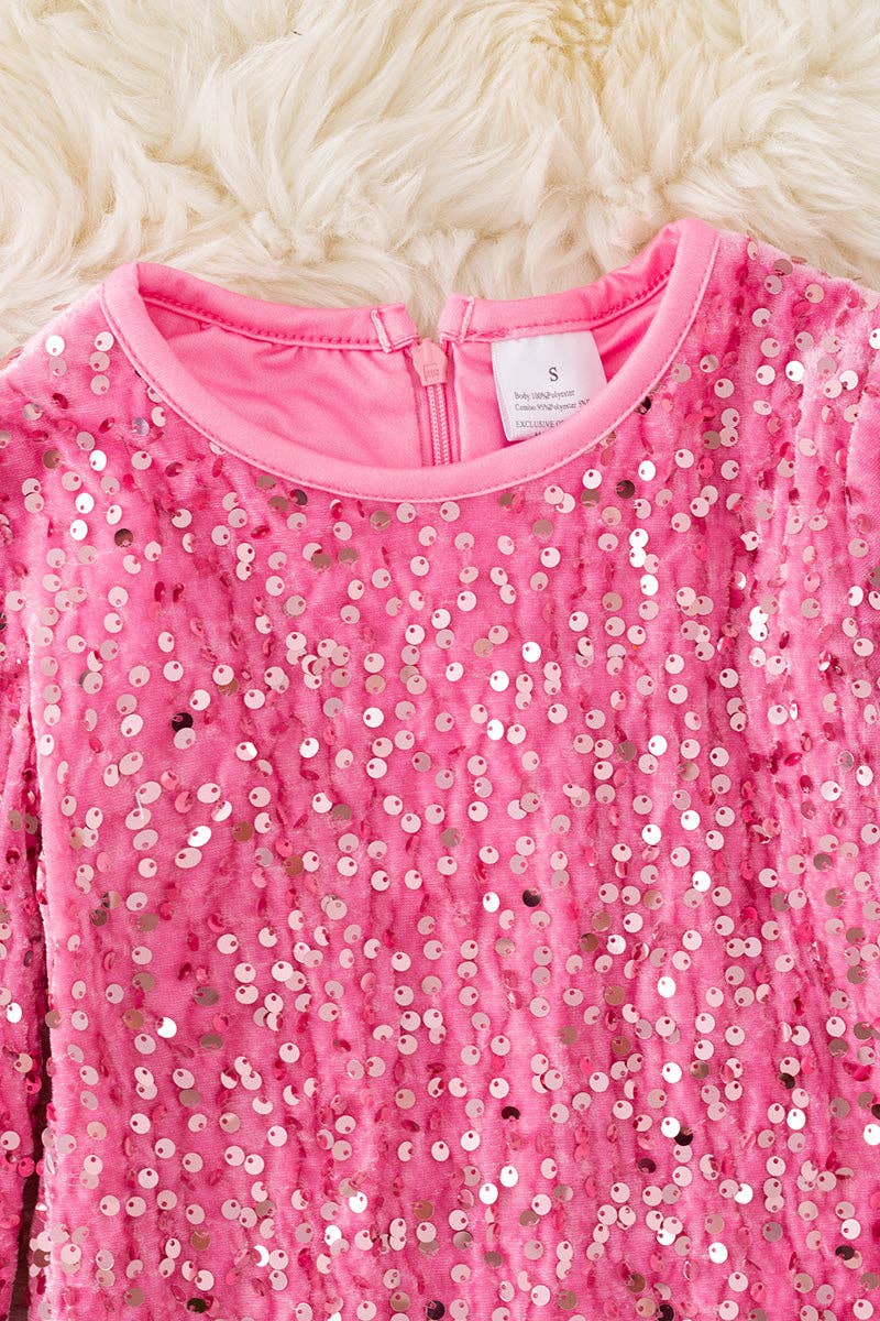 Pink Sequin LS Dress