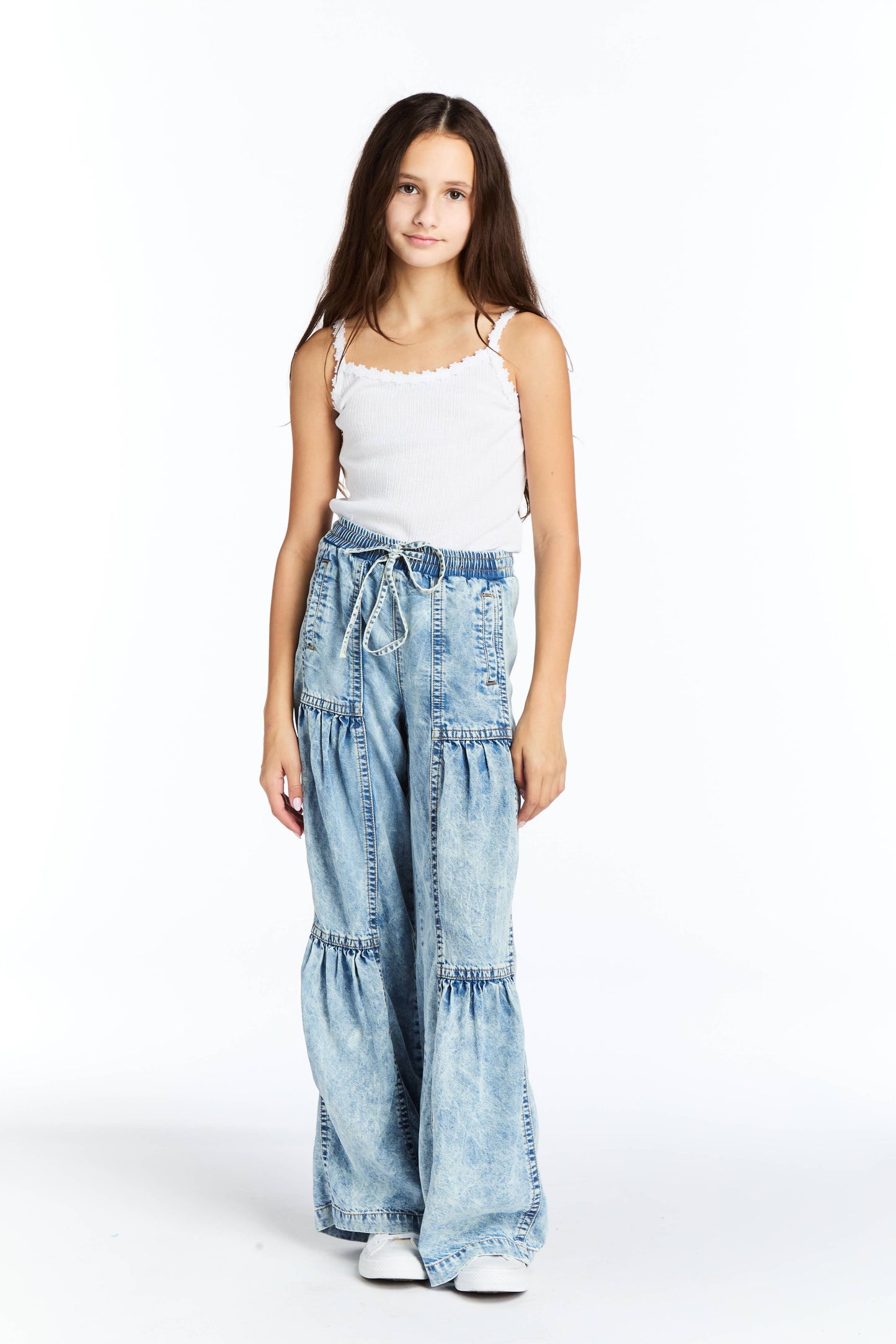 Tiered Wide Leg Denim Pants
