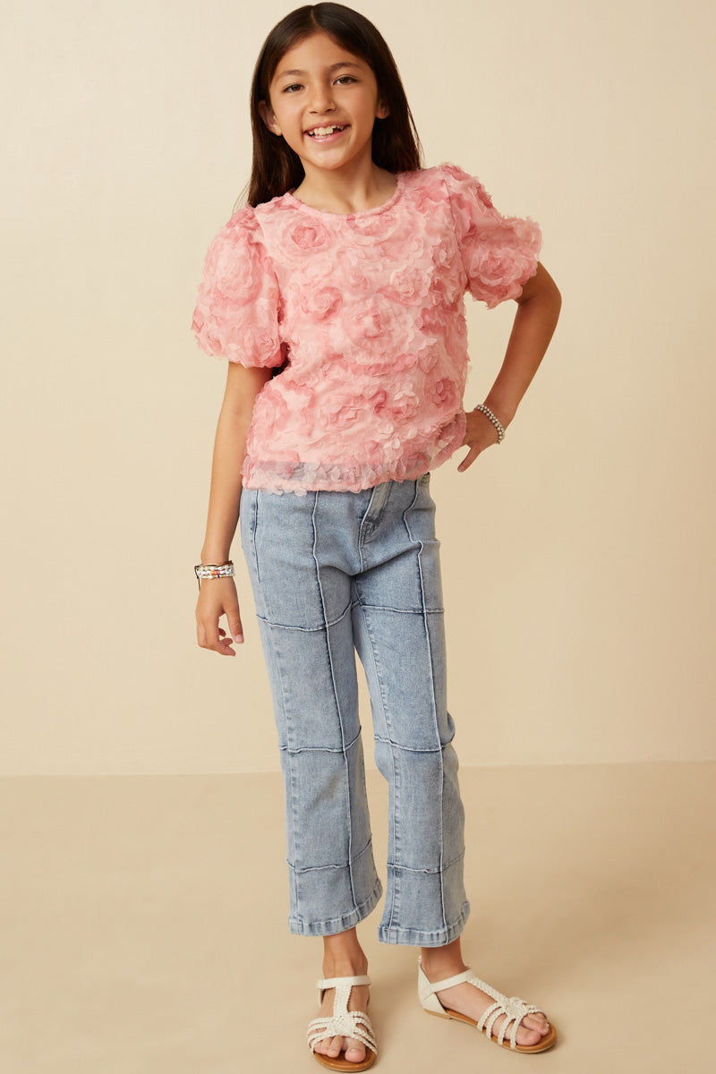 Floral Textured Puff Sleeve Organza Top