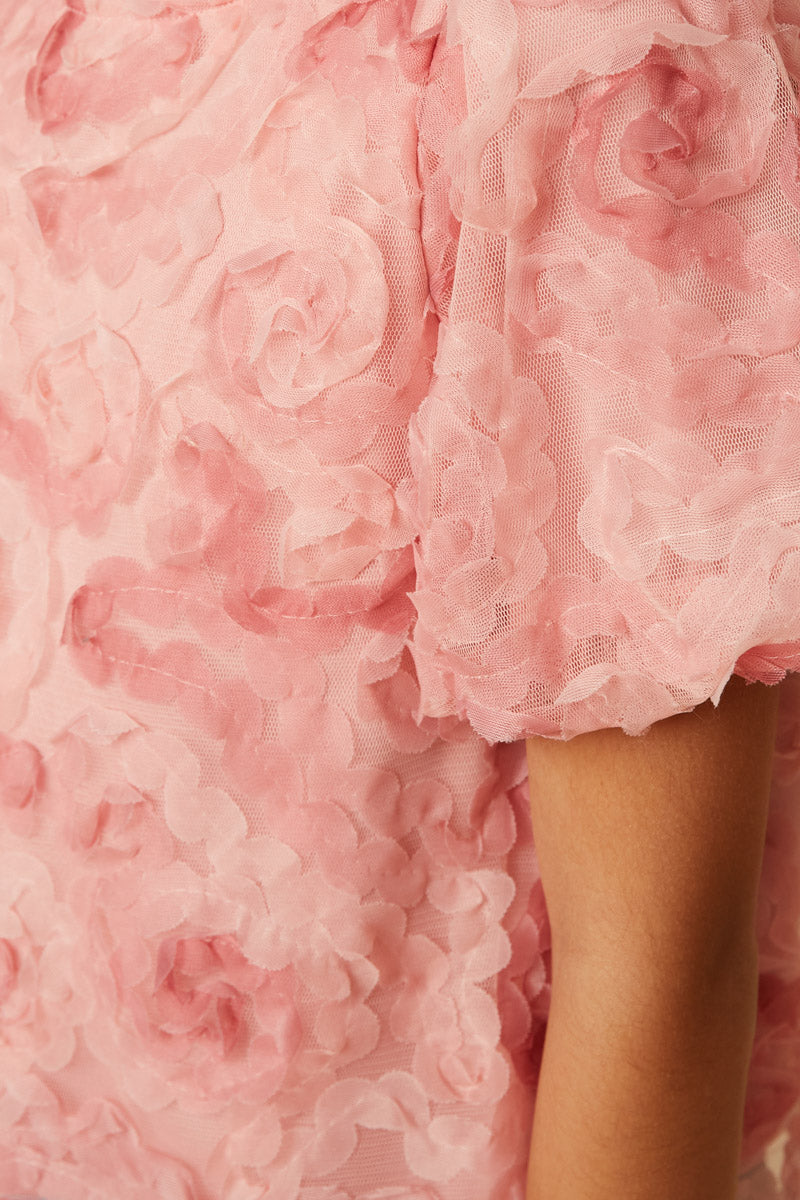 Floral Textured Puff Sleeve Organza Top
