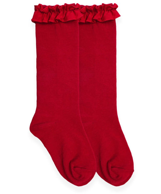 Red Ruffle Knee High Socks