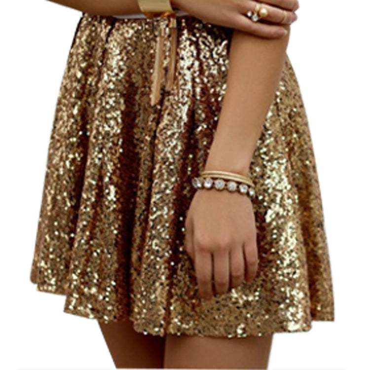 Gold Sequin Pleated Skirt