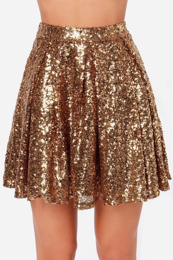 Gold Sequin Pleated Skirt