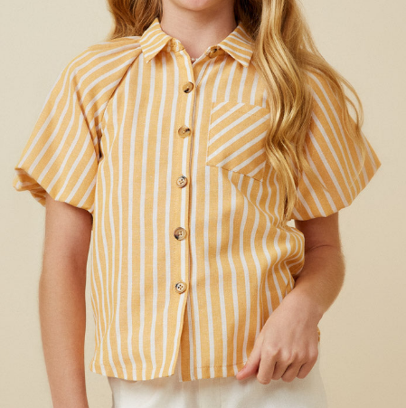 Mustard Stripe Puff Sleeve Shirt