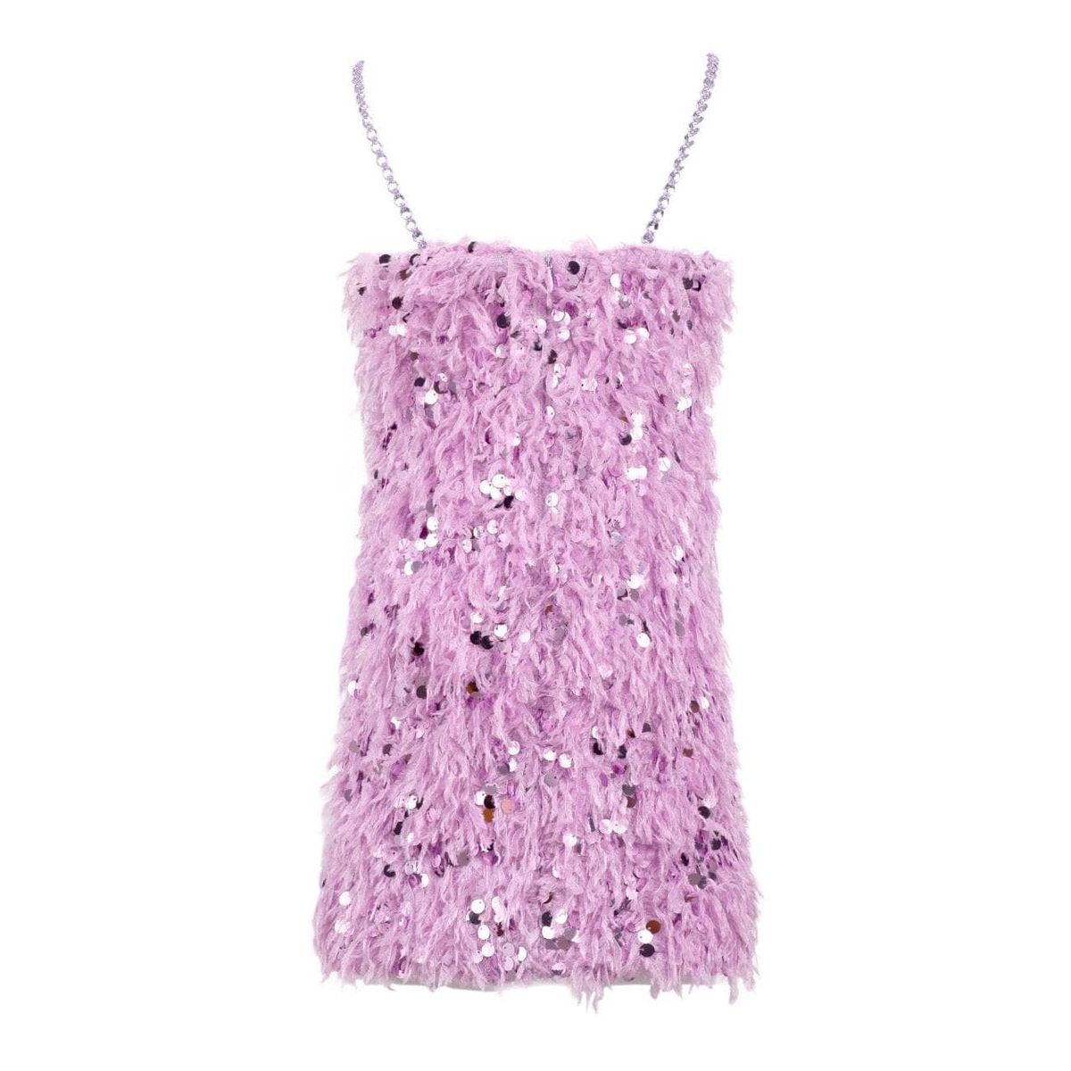 Lavender Feather Sequin Dress Cardigan Set