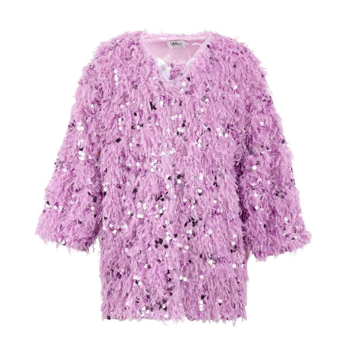 Lavender Feather Sequin Dress Cardigan Set