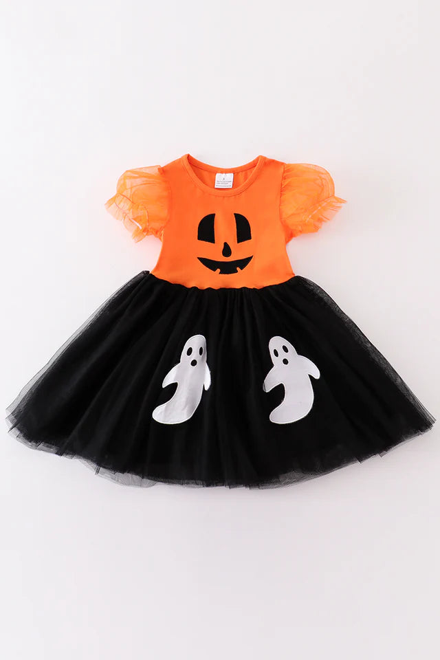 Halloween Pumpkin Ghost Applique Dress