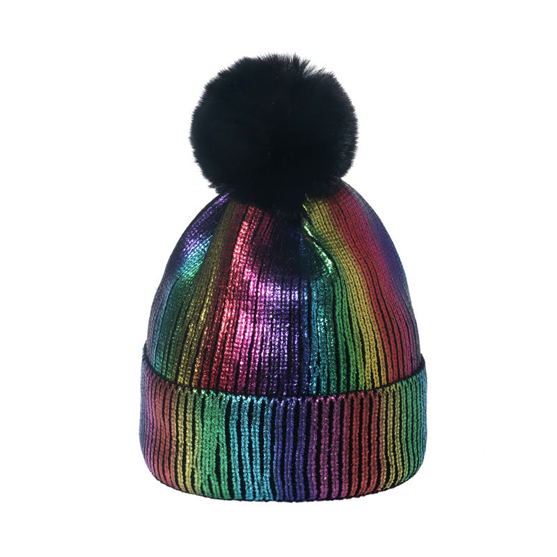 Metallic Rainbow Pom Beanie