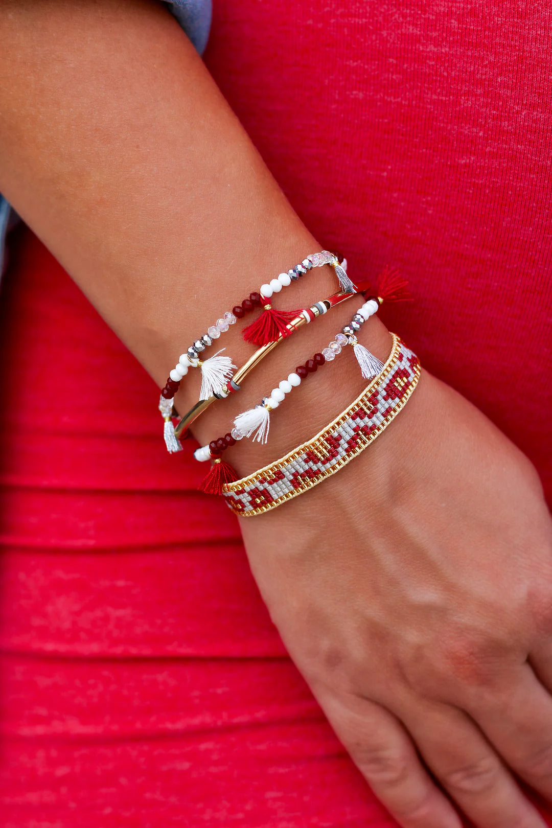 Maroon & White Gameday Carded Bracelet Set