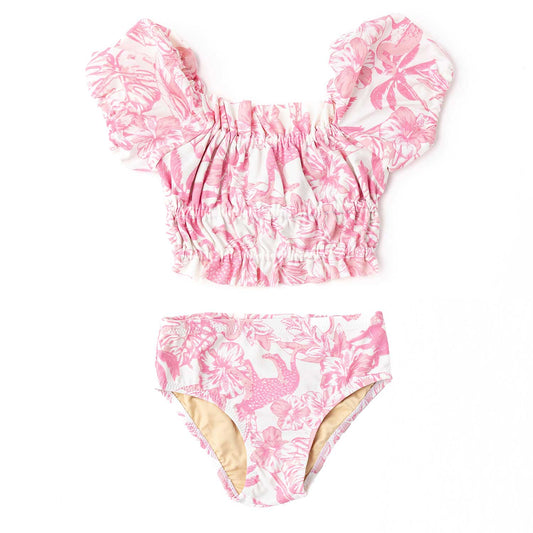 Puff Sleeve Pink Paradise Swimsuit