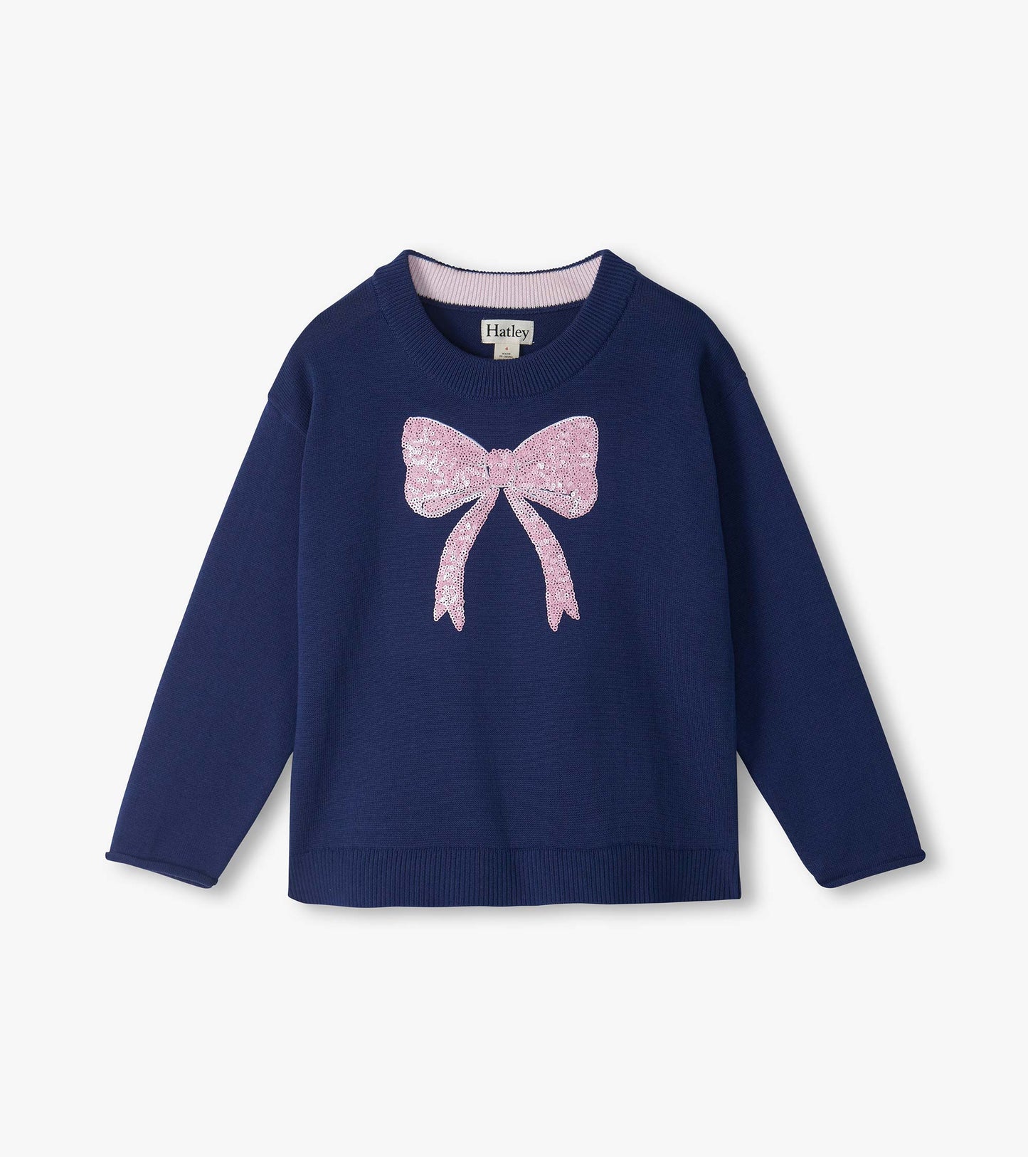 Pink Bow Sequin Crew Neck Sweater