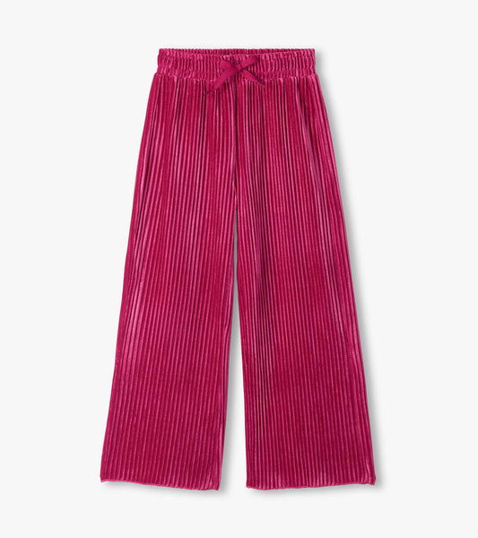 Pink Pleated Velour Relaxed Pants