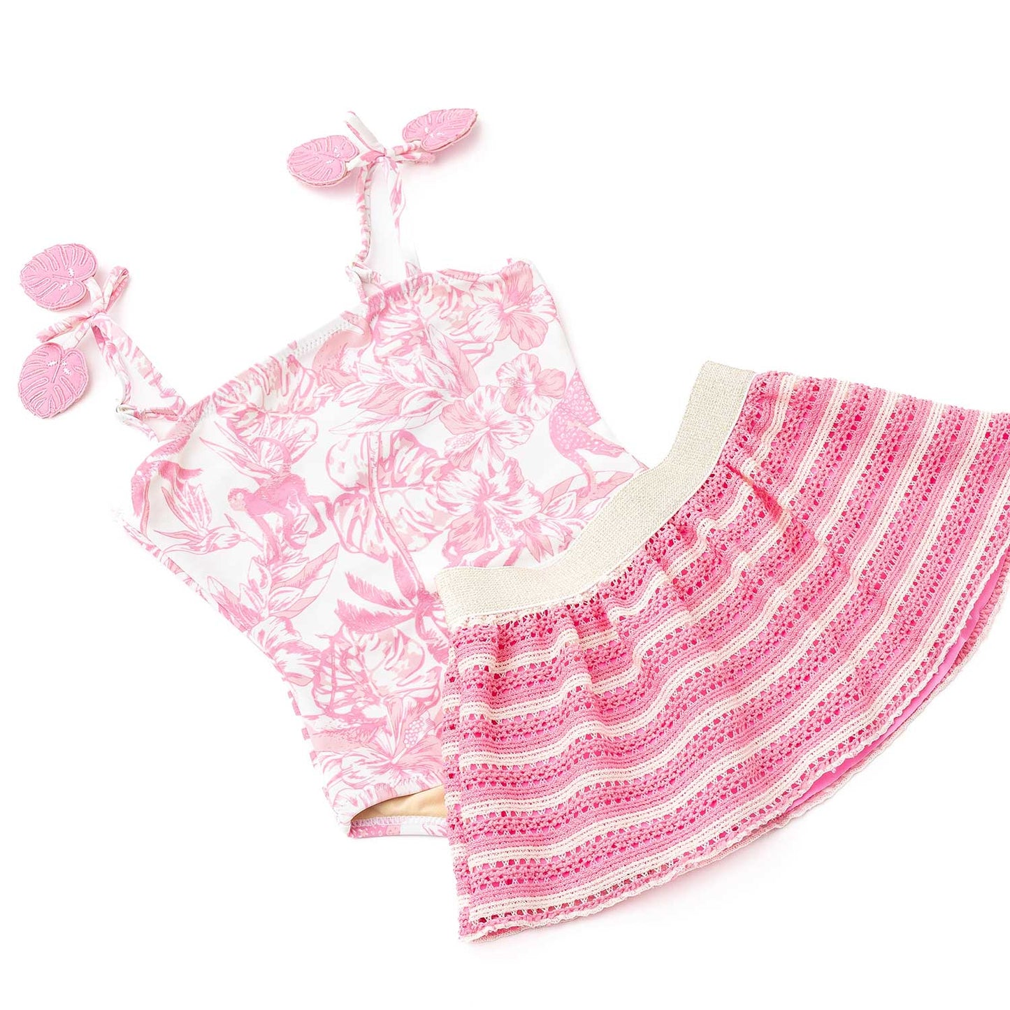 Pink Paradise Swimsuit Crochet Skirt Set