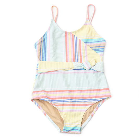 Surfer Stripe Faux Wrap Swimsuit