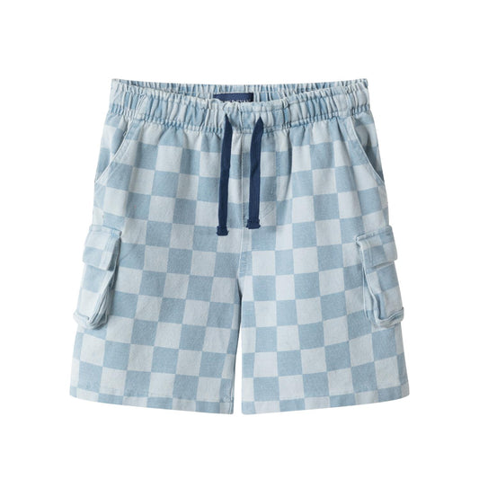 Checkered Knit Denim Shorts