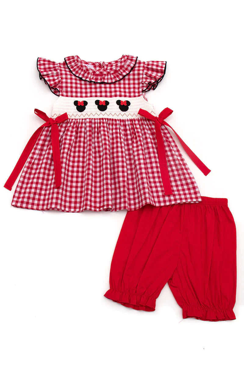 Minnie Mouse Smocked Red Gingham Shorts Set