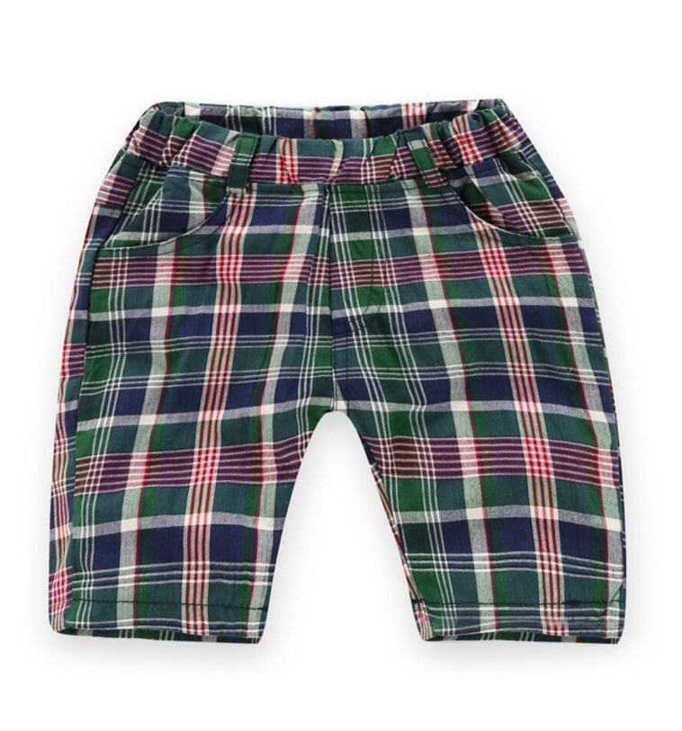 Boys Green Plaid Shorts