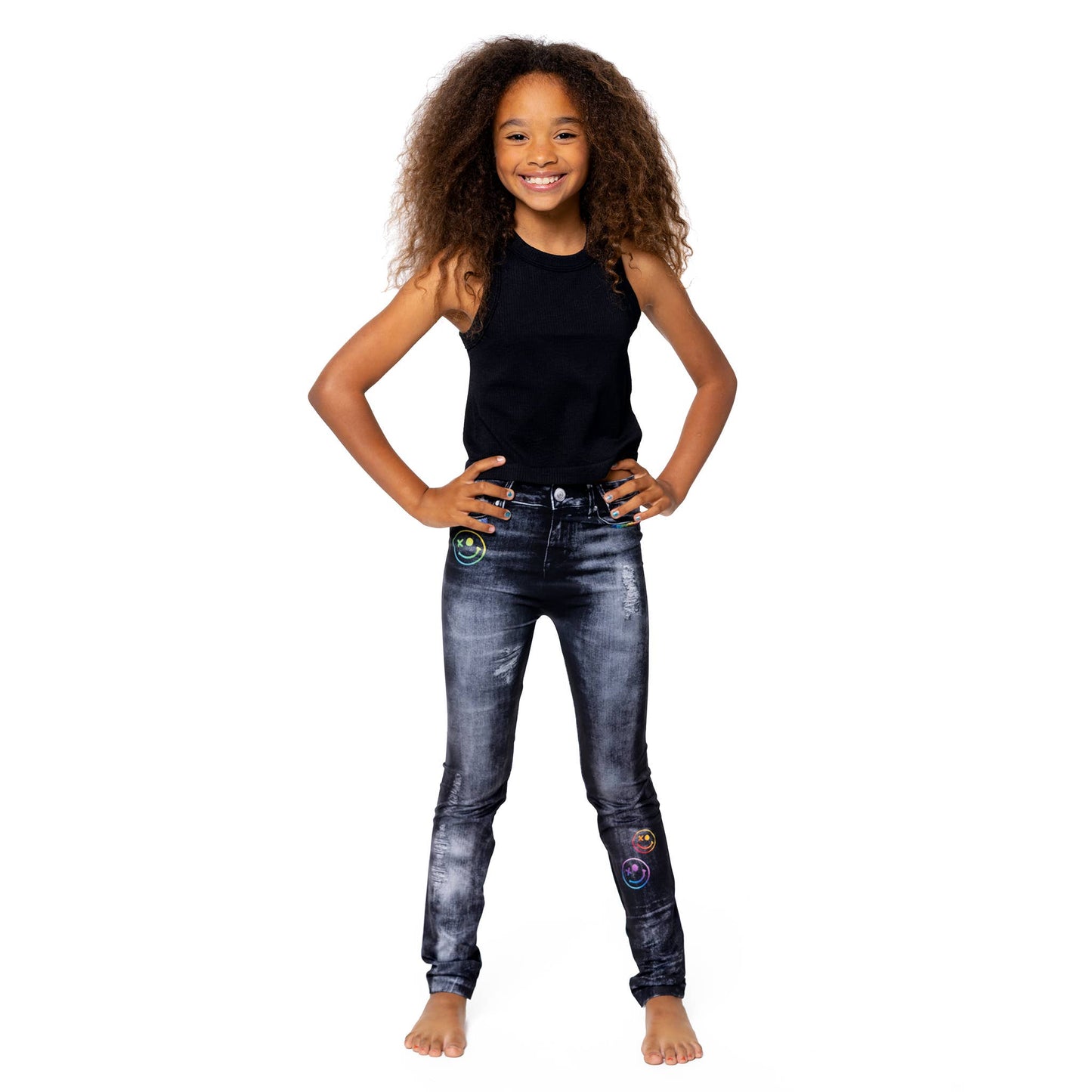 Ombre Happy Faces Denim Leggings