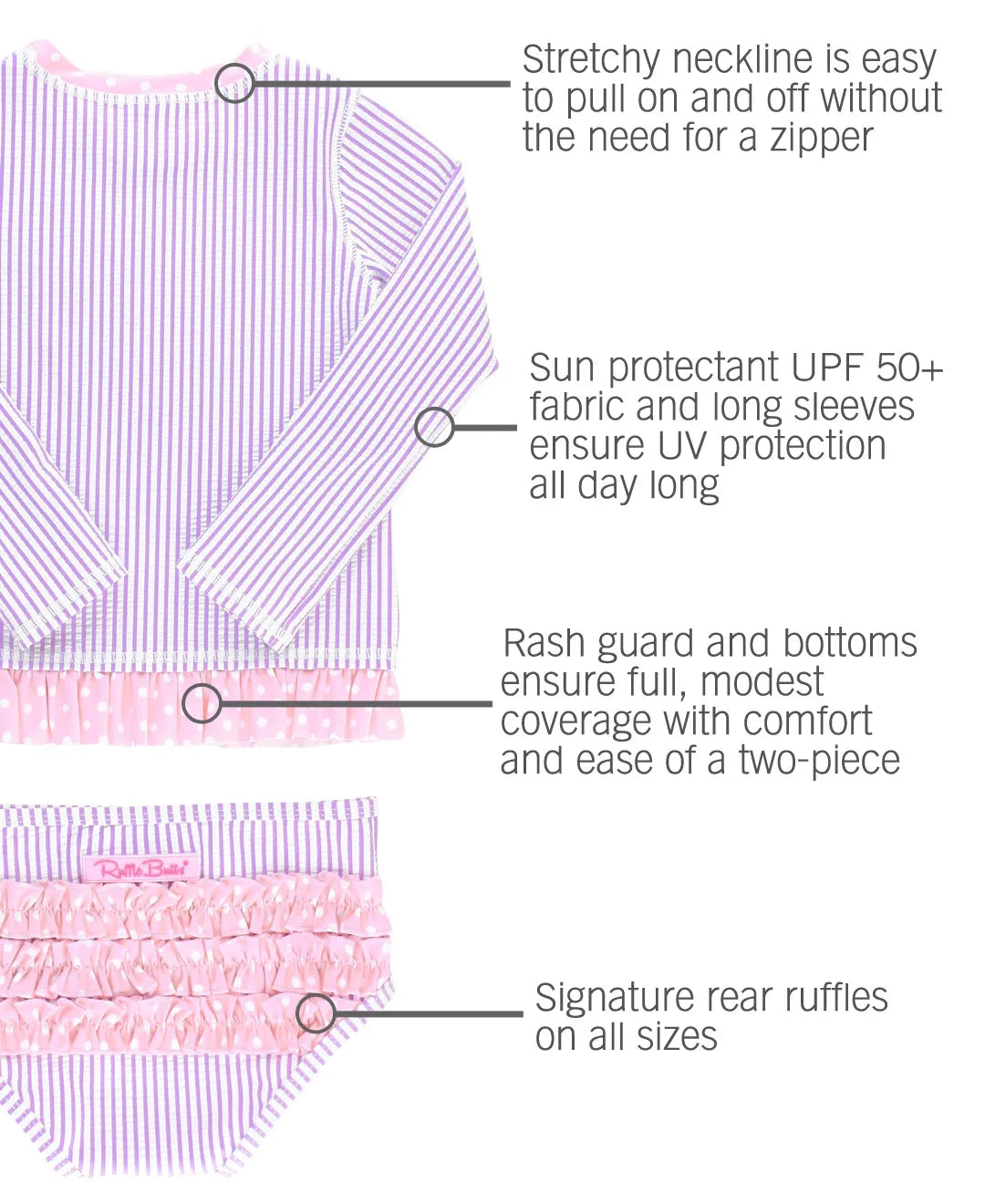 RuffleButts Lilac Seersucker Long Sleeve Rash Guard Bikini